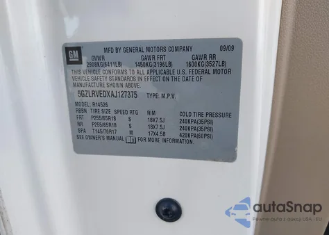 2010 Saturn Outlook Xr-L z USA, uszkodzony, nr VIN 5GZLRVEDXAJ127375